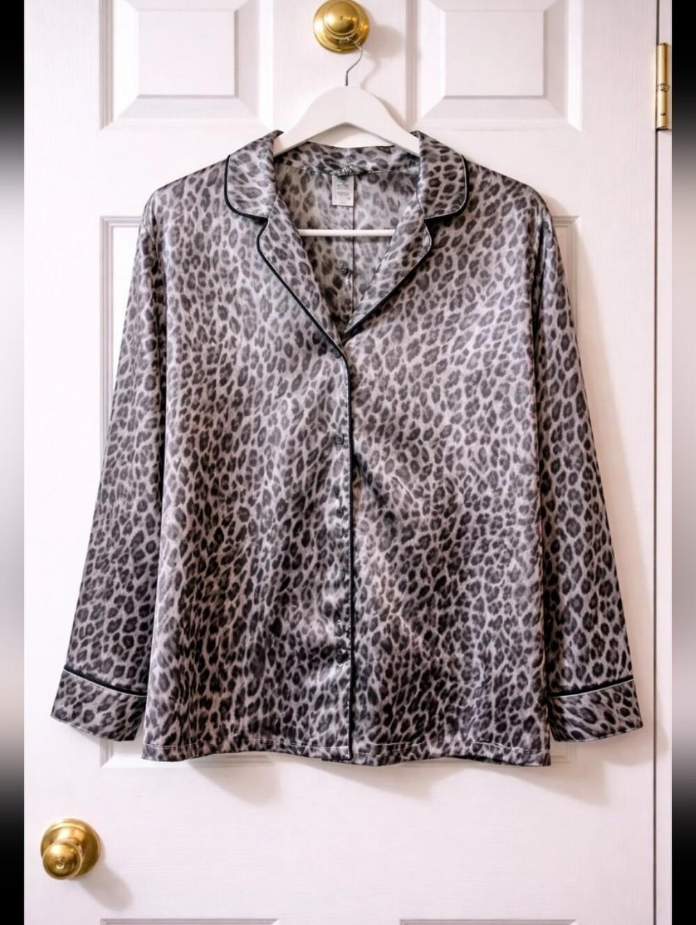 George Gray Leopard Print Satin Pajama Set Women’s Large 12-14 Button Front Loun